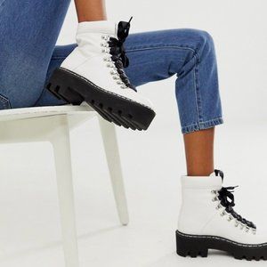 Lamoda White Chunky Ribbon Lace Up Hiker Boots